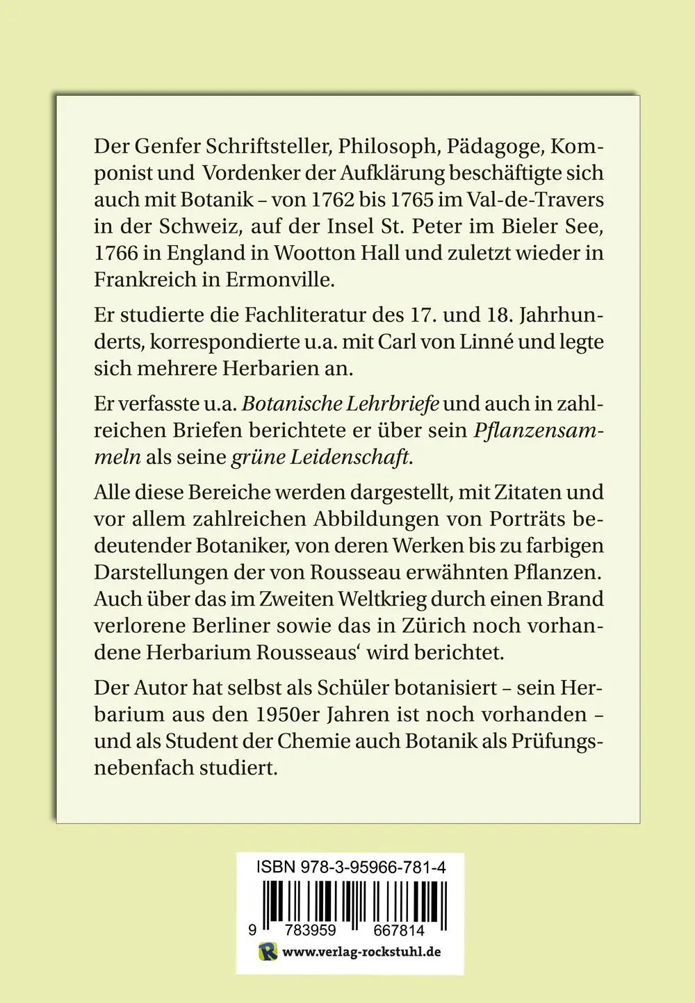 Rückseite: 9783959667814 | Jean-Jacques ROUSSEAU und die Botanik als grüne Leidenschaft | Schwedt