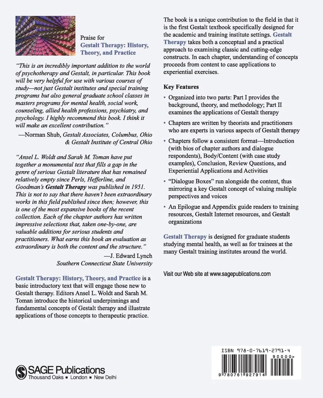 Rückseite: 9780761927914 | Gestalt Therapy | History, Theory, and Practice | Ansel Woldt (u. a.)