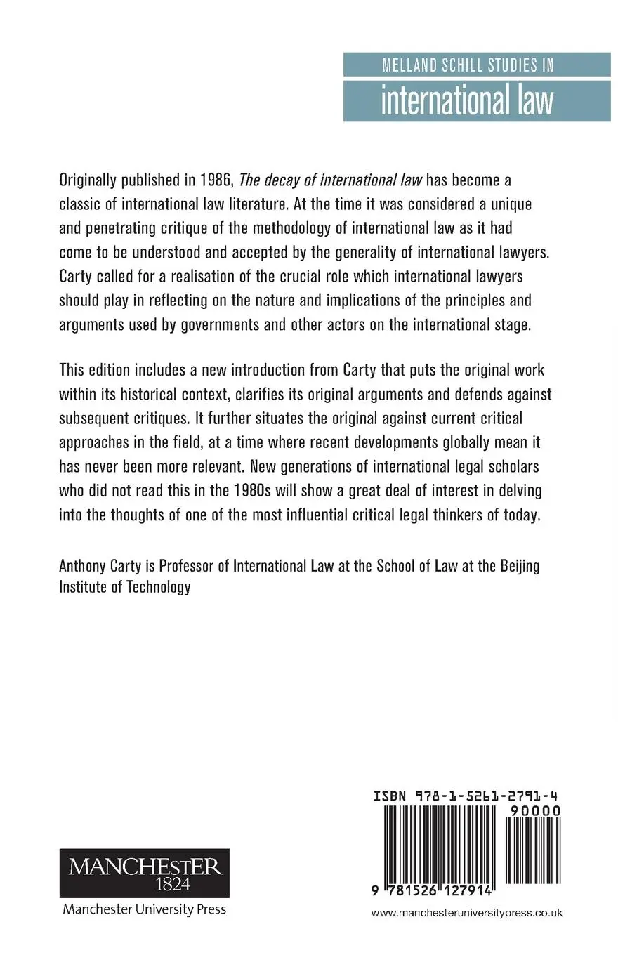 Rückseite: 9781526127914 | The decay of international law | Anthony Carty | Taschenbuch | 2019