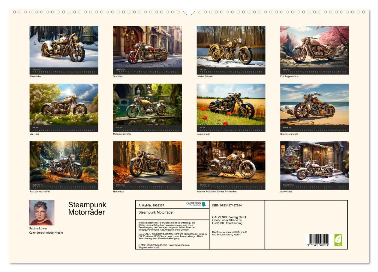 Bild: 9783457487914 | Steampunk Motorräder (Wandkalender 2026 DIN A2 quer), CALVENDO...