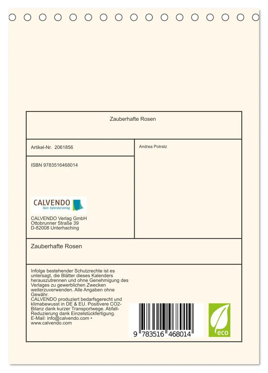 Bild: 9783516468014 | Zauberhafte Rosen (Tischkalender 2026 DIN A5 hoch), CALVENDO...