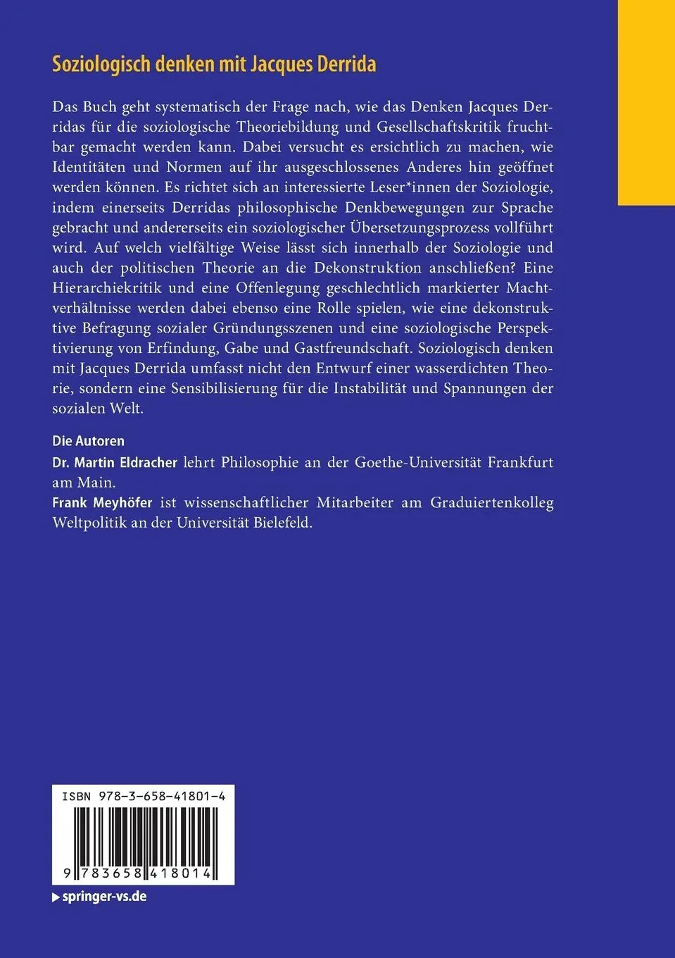 Rückseite: 9783658418014 | Soziologisch denken mit Jacques Derrida | Frank Meyhöfer (u. a.) | vi