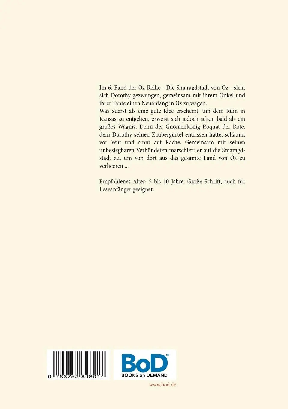 Rückseite: 9783752848014 | Die Smaragdstadt von Oz - Die Oz-Bücher Band 6 | L. Frank Baum | Buch