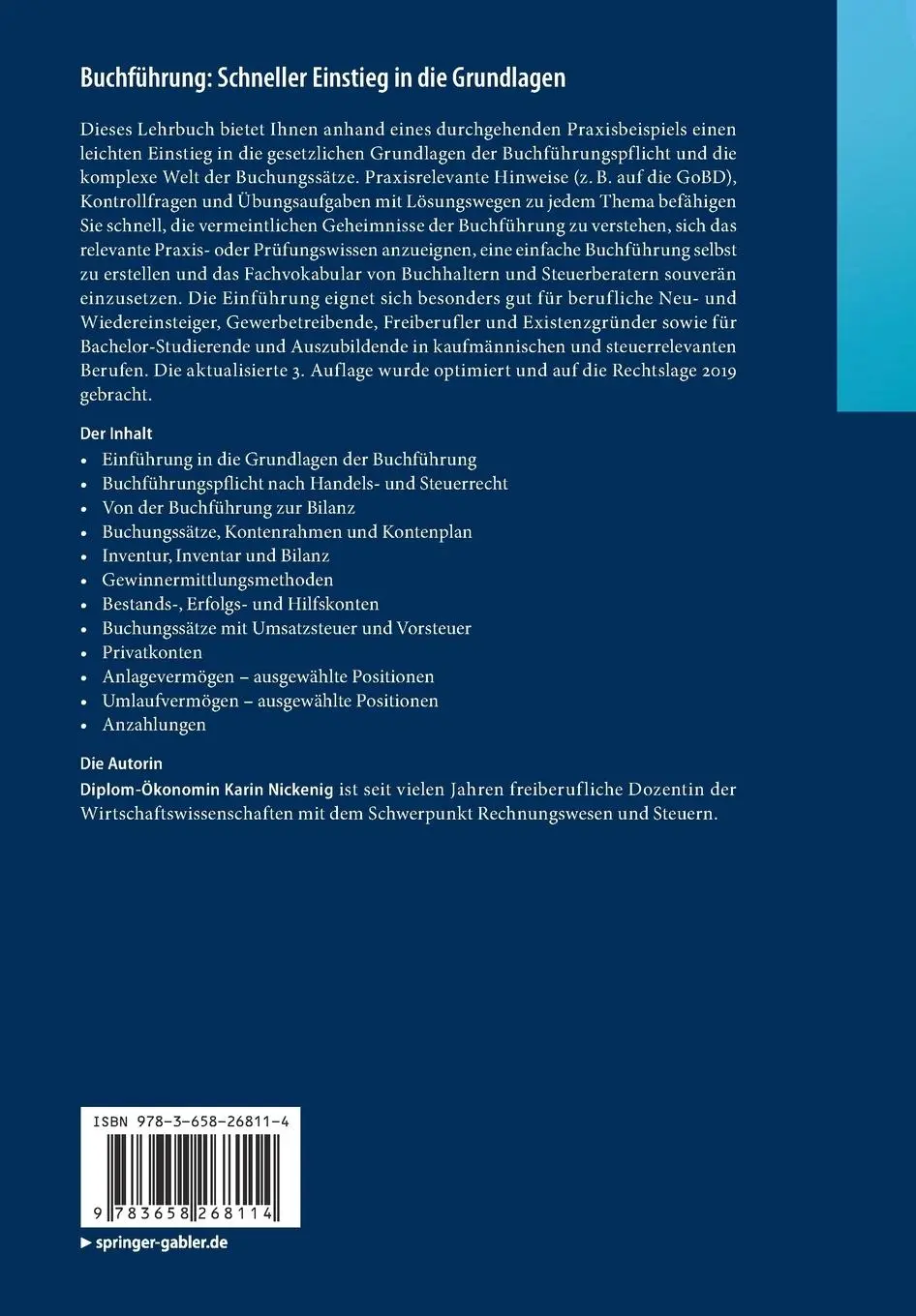 Rückseite: 9783658268114 | Buchführung: Schneller Einstieg in die Grundlagen | Karin Nickenig