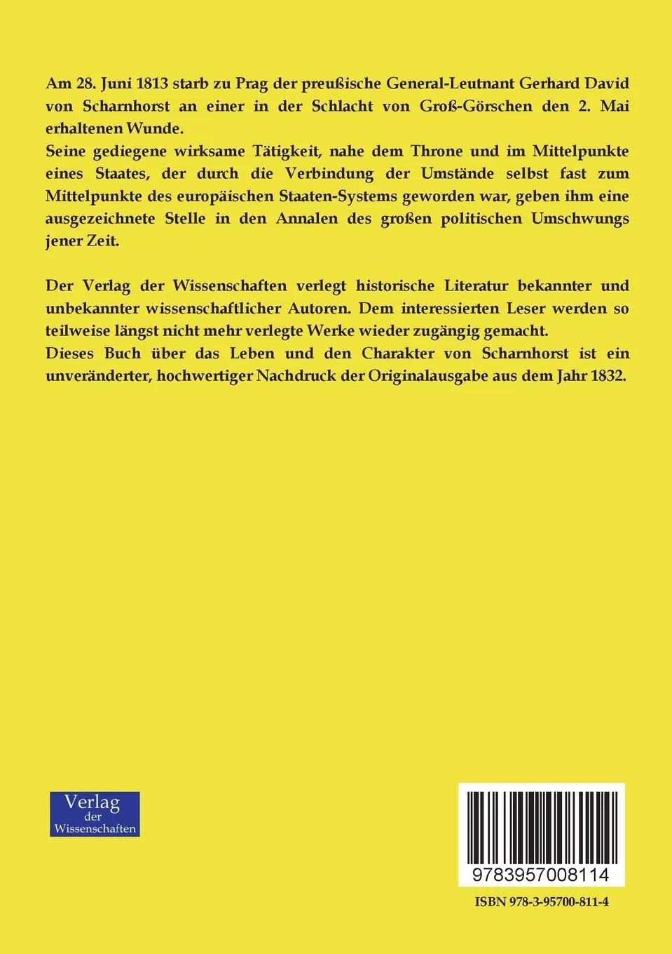 Rückseite: 9783957008114 | Über das Leben und den Charakter von Scharnhorst | Clausewitz (u. a.)