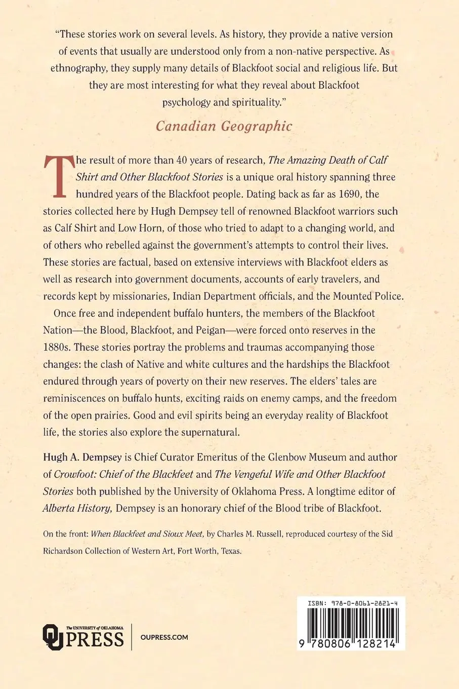 Rückseite: 9780806128214 | The Amazing Death of Calf Shirt: And Other Blackfoot Stories | Dempsey