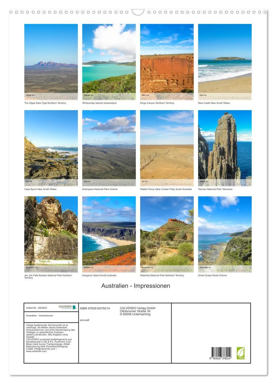 Bild: 9783516378214 | Australien - Impressionen (Wandkalender 2026 DIN A2 hoch), CALVENDO...