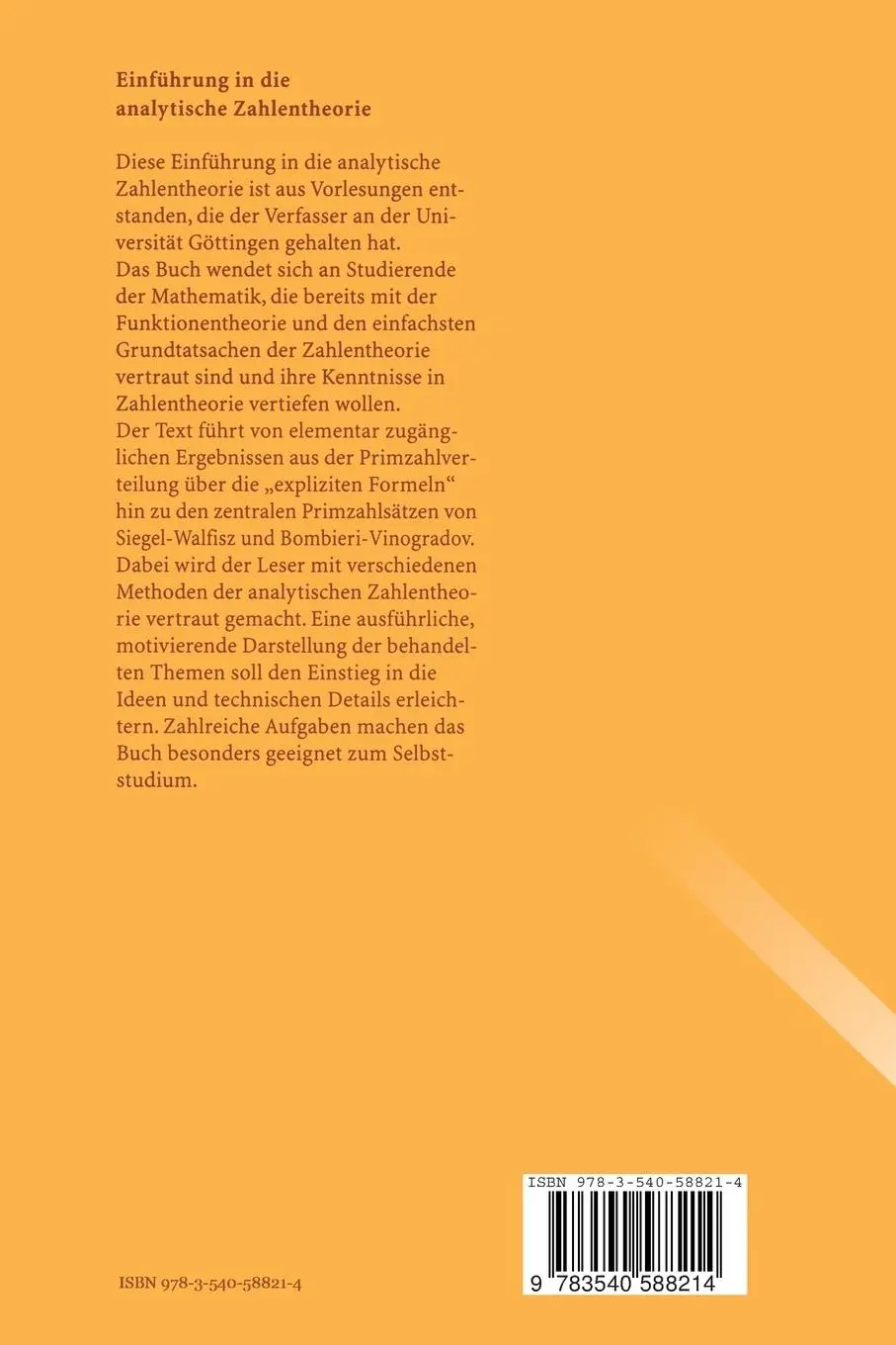 Rückseite: 9783540588214 | Einführung in die analytische Zahlentheorie | Jörg Brüdern | Buch | x