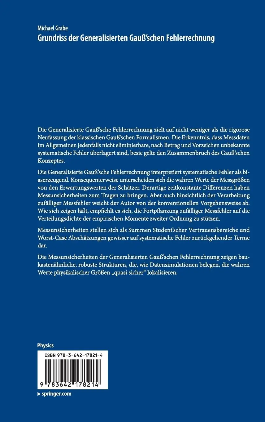 Rückseite: 9783642178214 | Grundriss der Generalisierten Gauß'schen Fehlerrechnung | Grabe | Buch