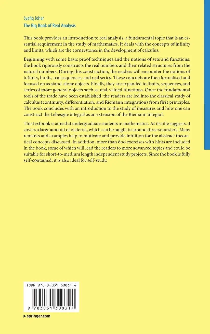 Rückseite: 9783031308314 | The Big Book of Real Analysis | From Numbers to Measures | Johar