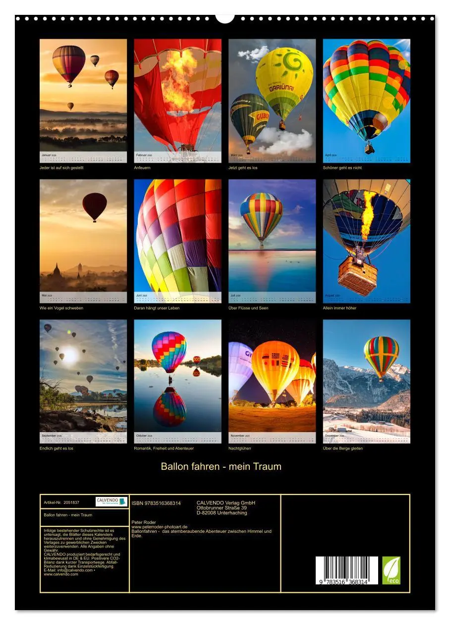Bild: 9783516368314 | Ballon fahren - mein Traum (Wandkalender 2026 DIN A2 hoch),...