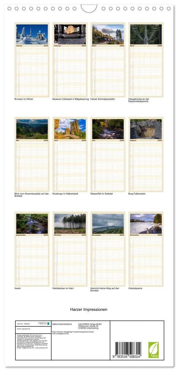Bild: 9783516508314 | Familienplaner 2026 - Harzer Impressionen mit 5 Spalten...