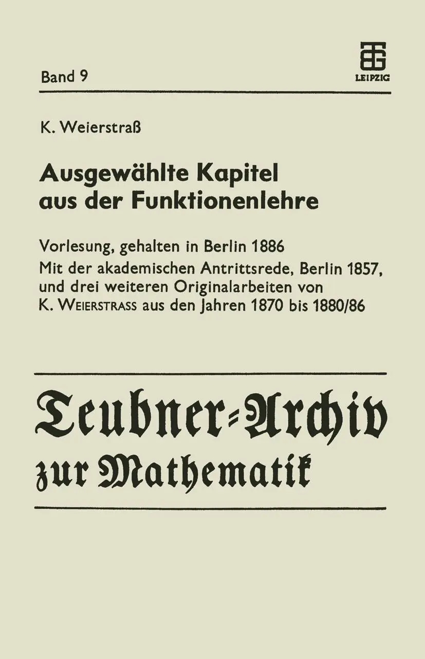 Cover: 9783211958414 | Ausgewählte Kapitel aus der Funktionenlehre | Karl Weierstrass | Buch