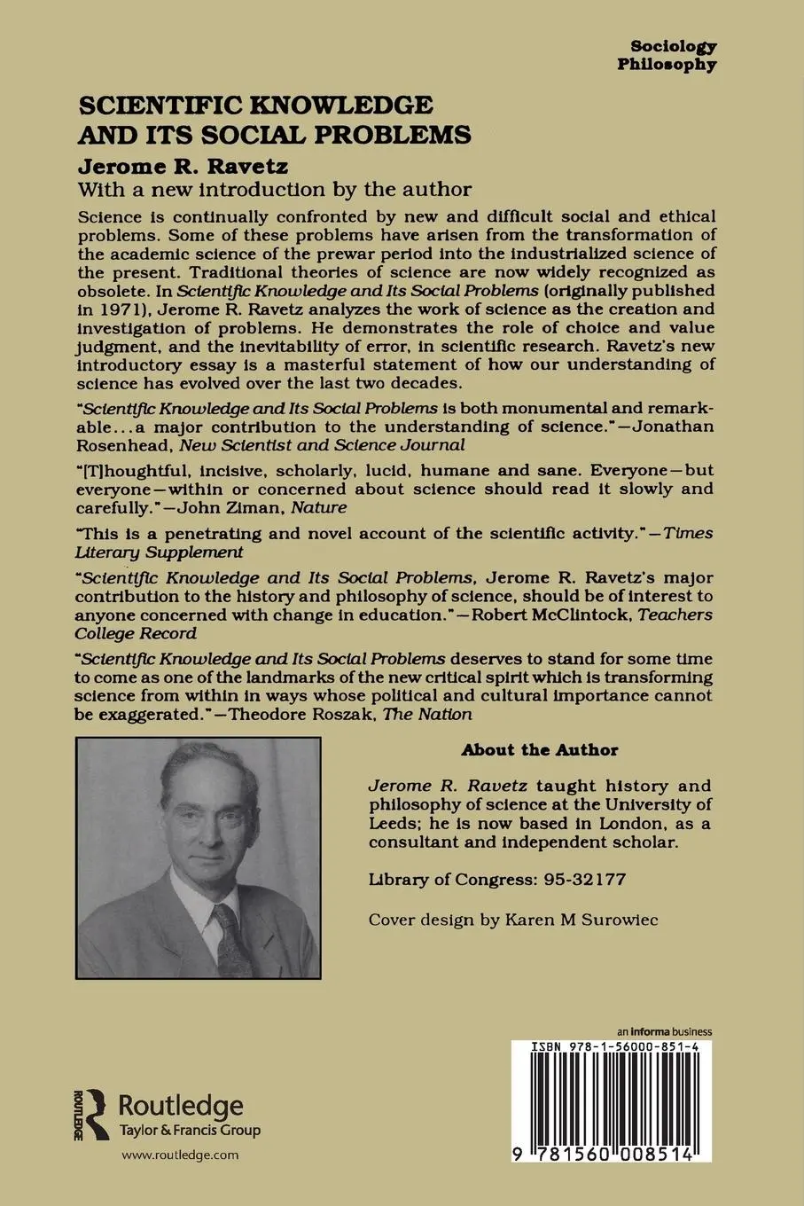 Rückseite: 9781560008514 | Scientific Knowledge and Its Social Problems | Jerome R. Ravetz | Buch