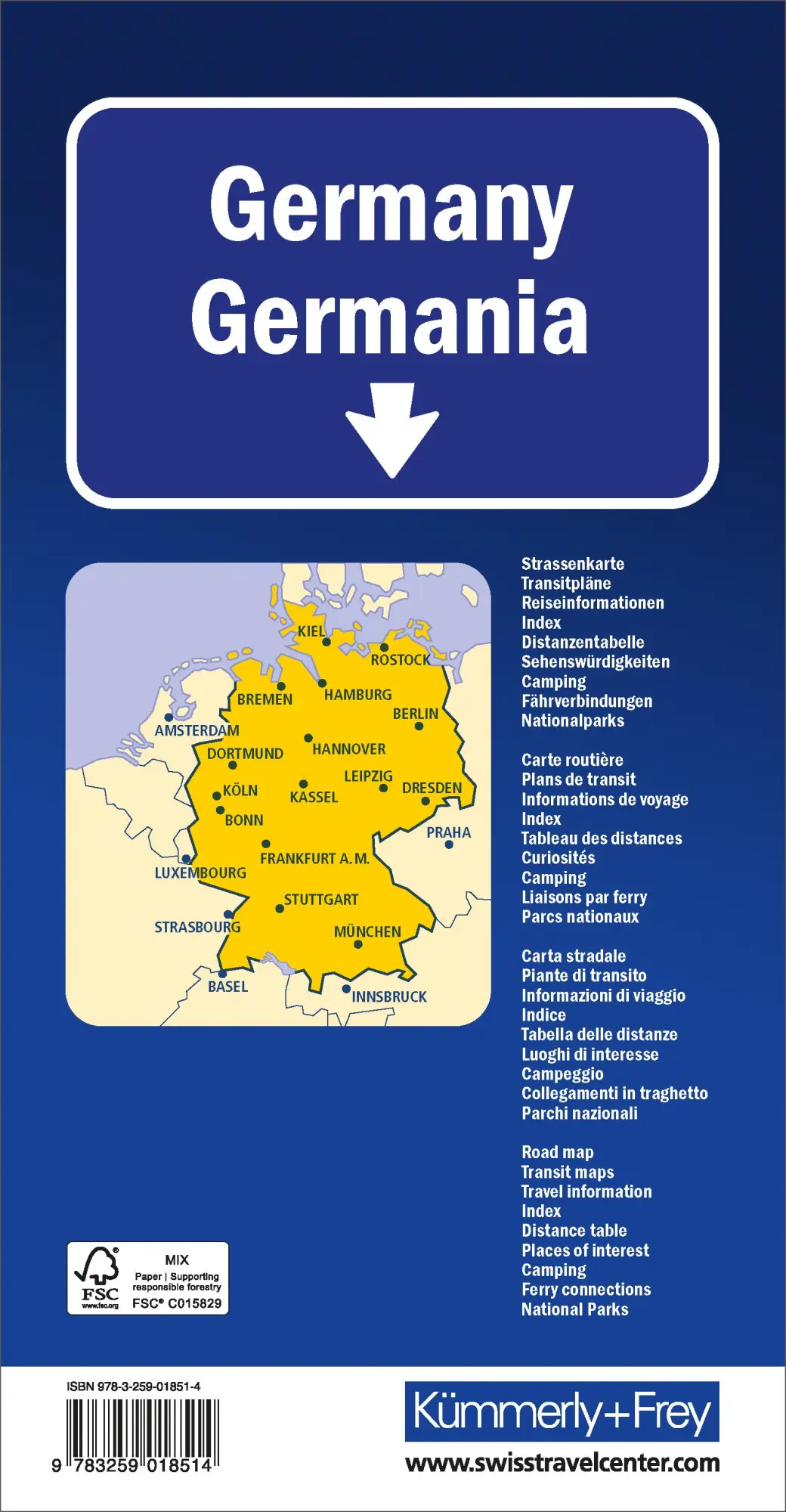 Rückseite: 9783259018514 | Kümmerly+Frey Strassenkarte Deutschland 1:750.000 | AG | (Land-)Karte
