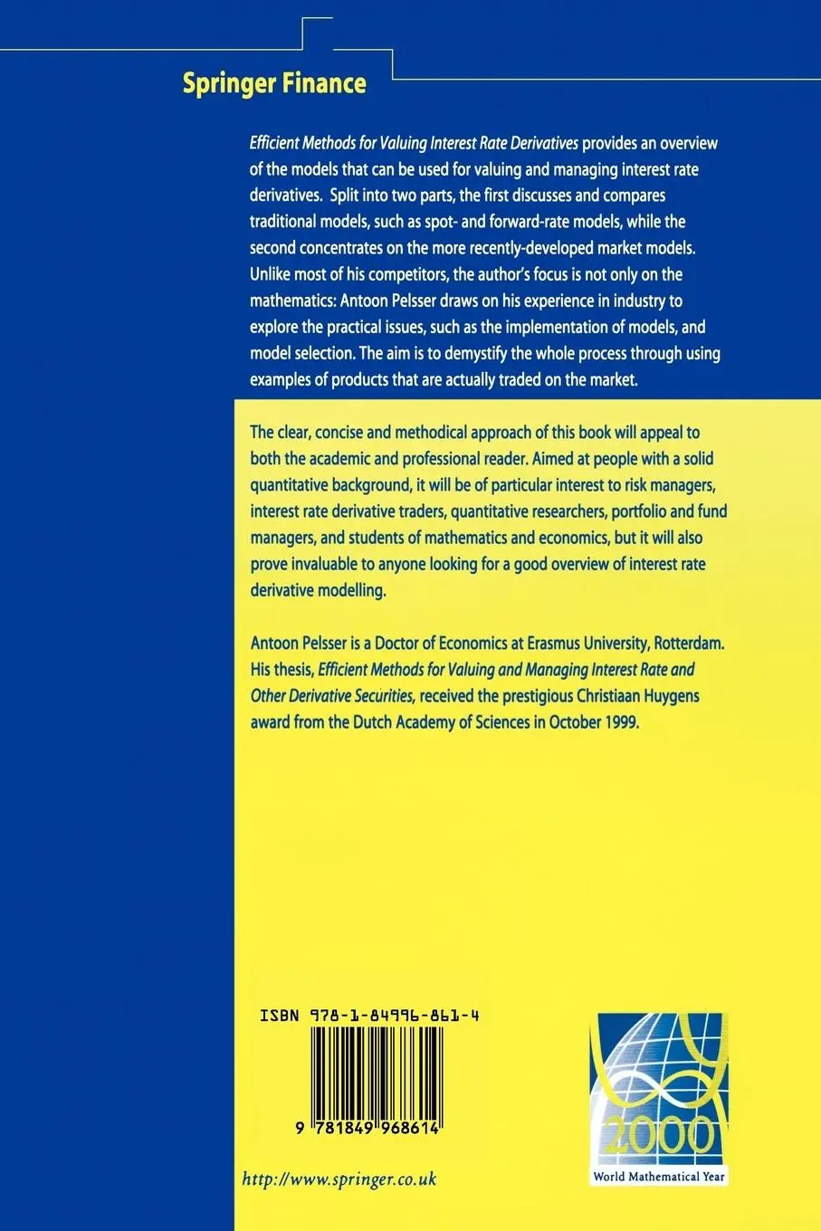 Rückseite: 9781849968614 | Efficient Methods for Valuing Interest Rate Derivatives | Pelsser