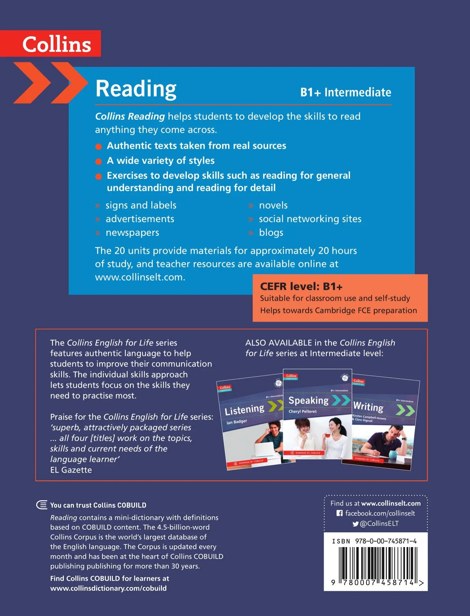 Rückseite: 9780007458714 | Reading | B1+ Intermediate | Anna Osborn | Taschenbuch | Englisch