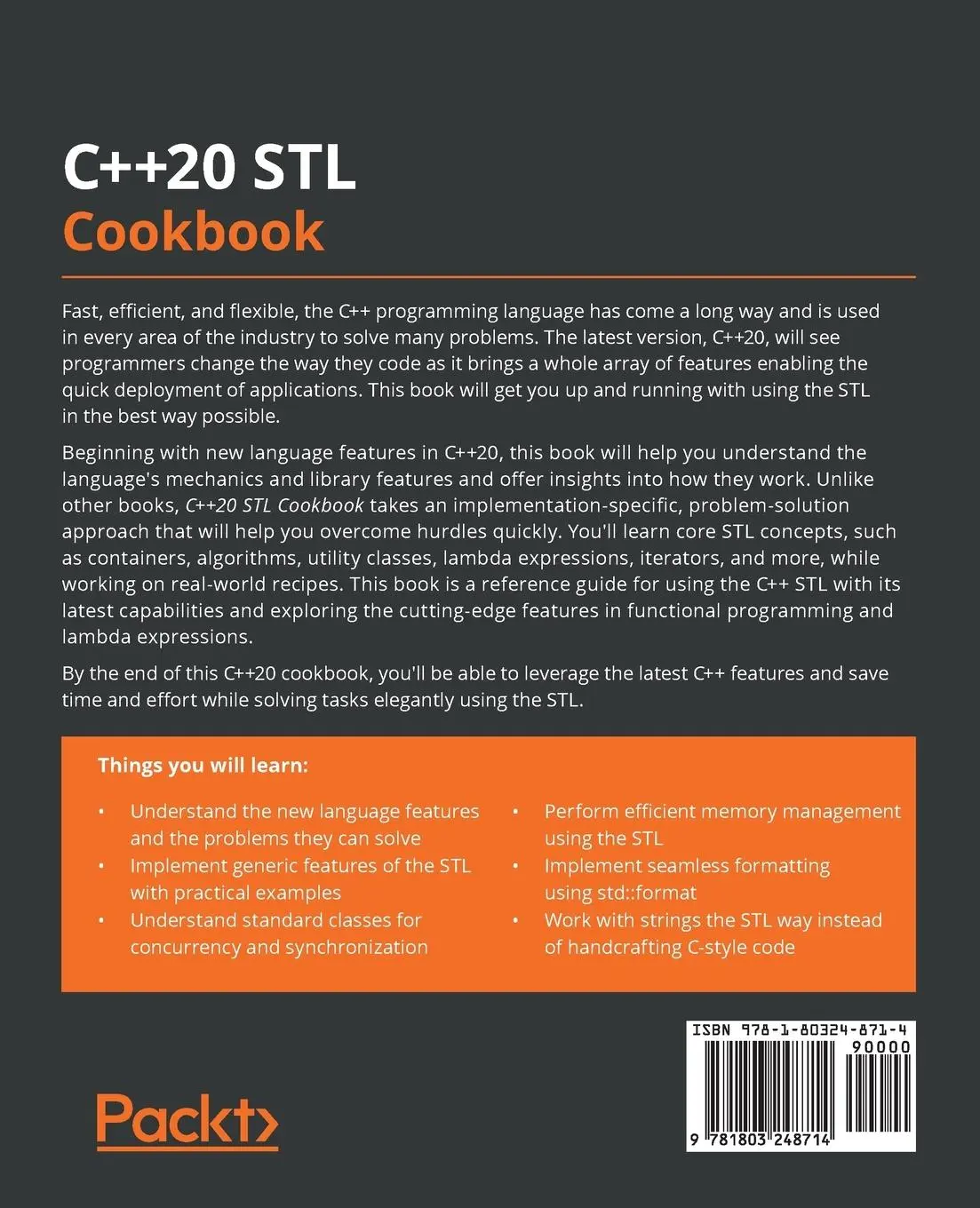 Rückseite: 9781803248714 | C++20 STL Cookbook | Bill Weinman | Taschenbuch | Englisch | 2022