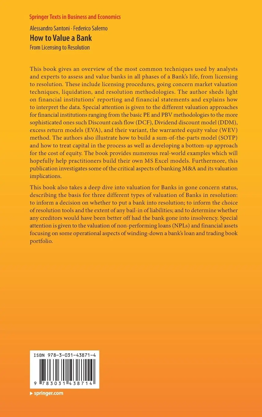 Rückseite: 9783031438714 | How to Value a Bank | From Licensing to Resolution | Salerno (u. a.)