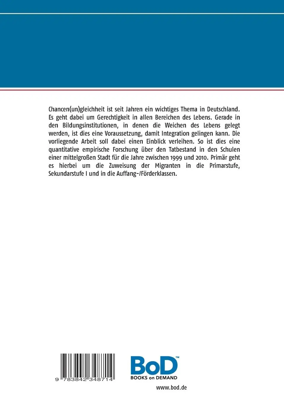 Rückseite: 9783842348714 | Chancen(un)gleichheit in der Schule | Cemil Sahinöz | Taschenbuch