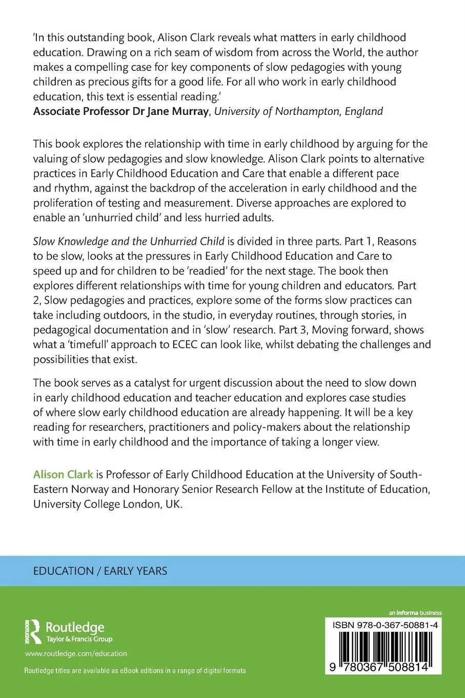 Rückseite: 9780367508814 | Slow Knowledge and the Unhurried Child | Alison Clark | Taschenbuch