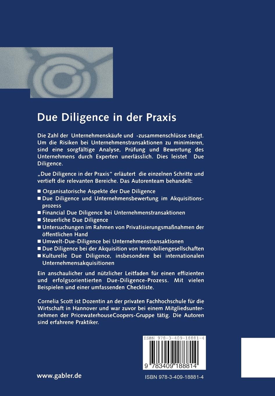 Rückseite: 9783409188814 | Due Diligence in der Praxis | Cornelia Scott | Taschenbuch | 226 S.