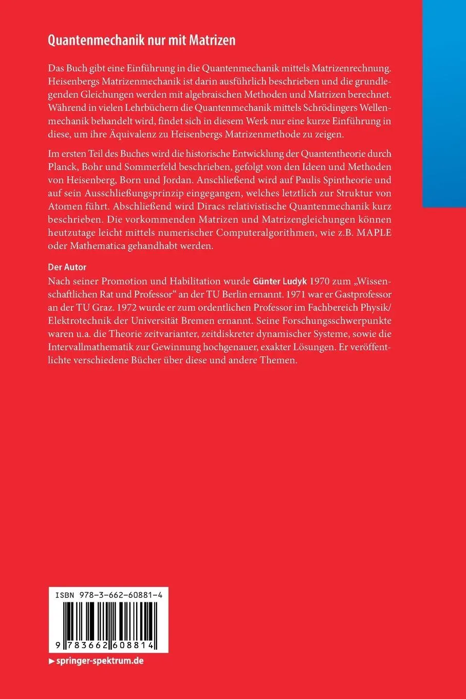 Rückseite: 9783662608814 | Quantenmechanik nur mit Matrizen | Günter Ludyk | Taschenbuch | xiii