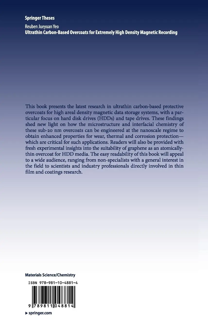 Rückseite: 9789811048814 | Ultrathin Carbon-Based Overcoats for Extremely High Density...