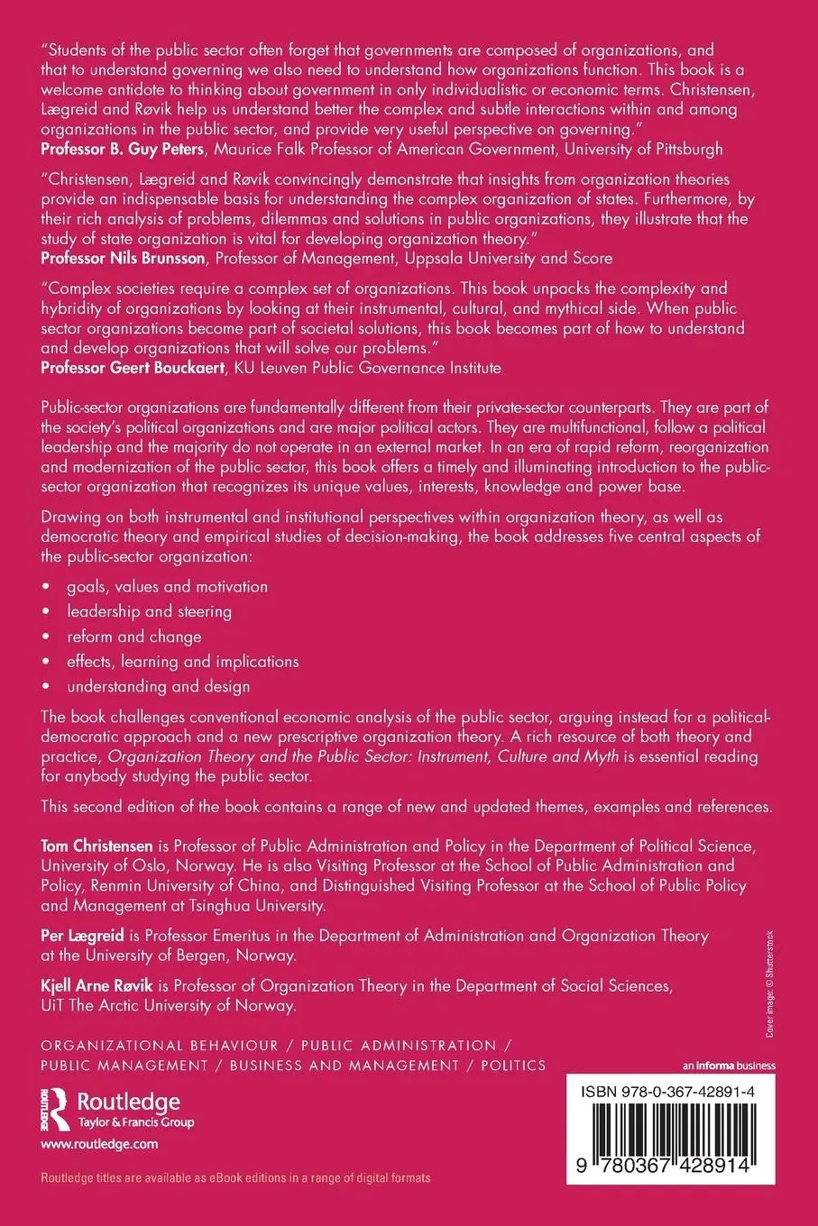 Rückseite: 9780367428914 | Organization Theory and the Public Sector | Tom Christensen (u. a.)