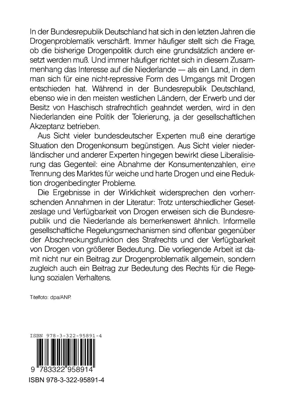 Rückseite: 9783322958914 | Drogenkonsum und Drogenpolitik | Karl-Heinz Reuband | Taschenbuch