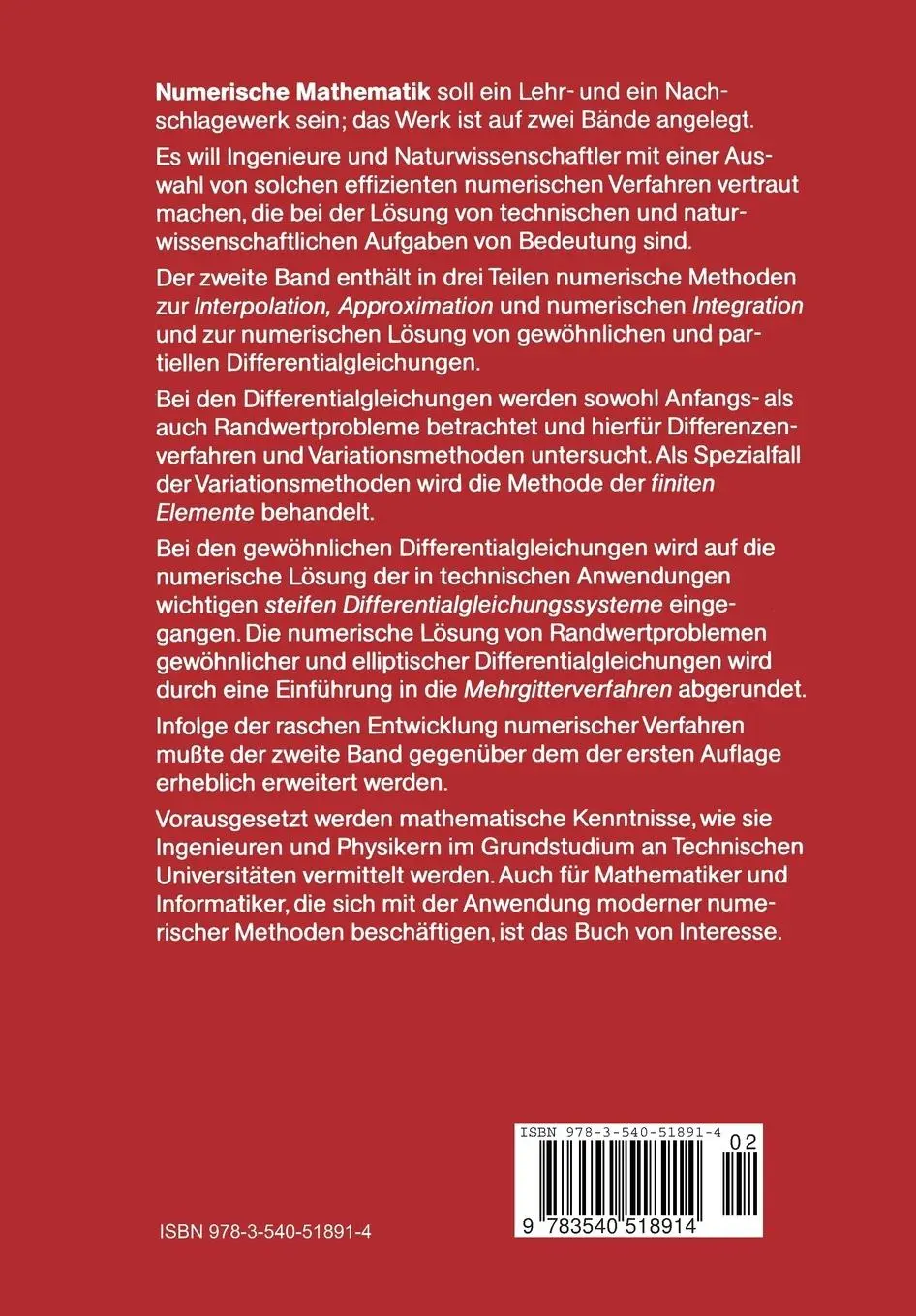Rückseite: 9783540518914 | Numerische Mathematik für Ingenieure und Physiker | Spellucci (u. a.)