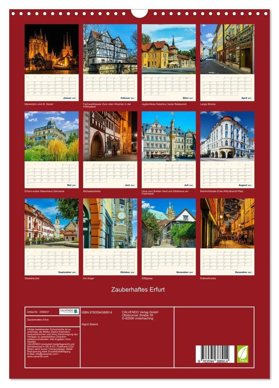 Bild: 9783594388914 | Zauberhaftes Erfurt (Wandkalender 2027 DIN A3 hoch), CALVENDO...