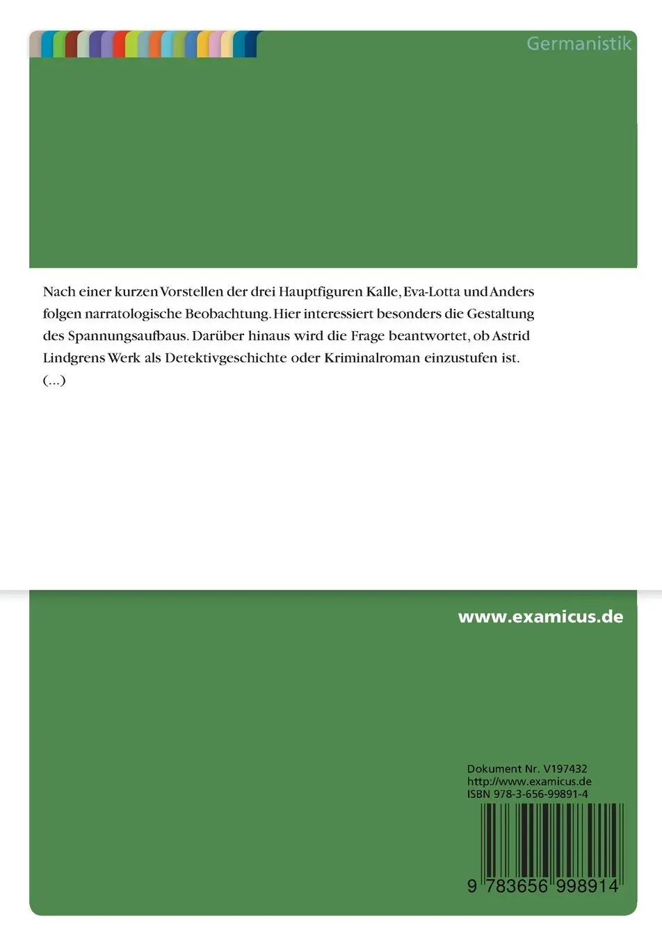 Rückseite: 9783656998914 | Kalle Blomquist | Tanja Bierau | Taschenbuch | 20 S. | Deutsch | 2012