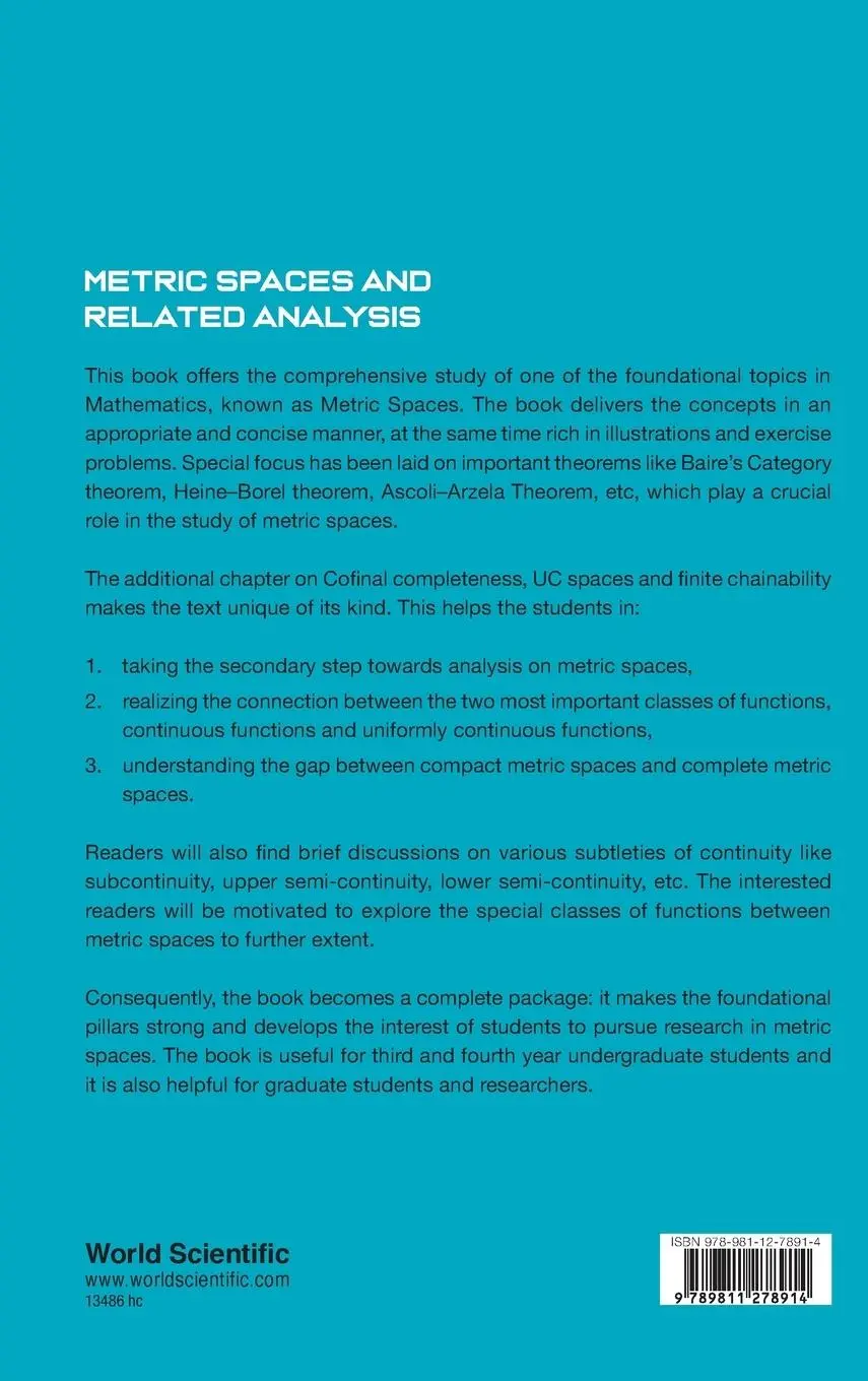 Rückseite: 9789811278914 | METRIC SPACES AND RELATED ANALYSIS | Manisha Aggarwal Subiman Kundu