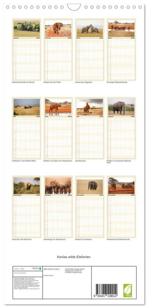 Bild: 9783457109014 | Familienplaner 2025 - Kenias wilde Elefanten mit 5 Spalten...