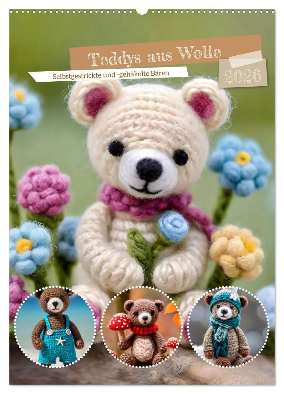 Cover: 9783457269114 | Teddys aus Wolle (Wandkalender 2026 DIN A2 hoch), CALVENDO...