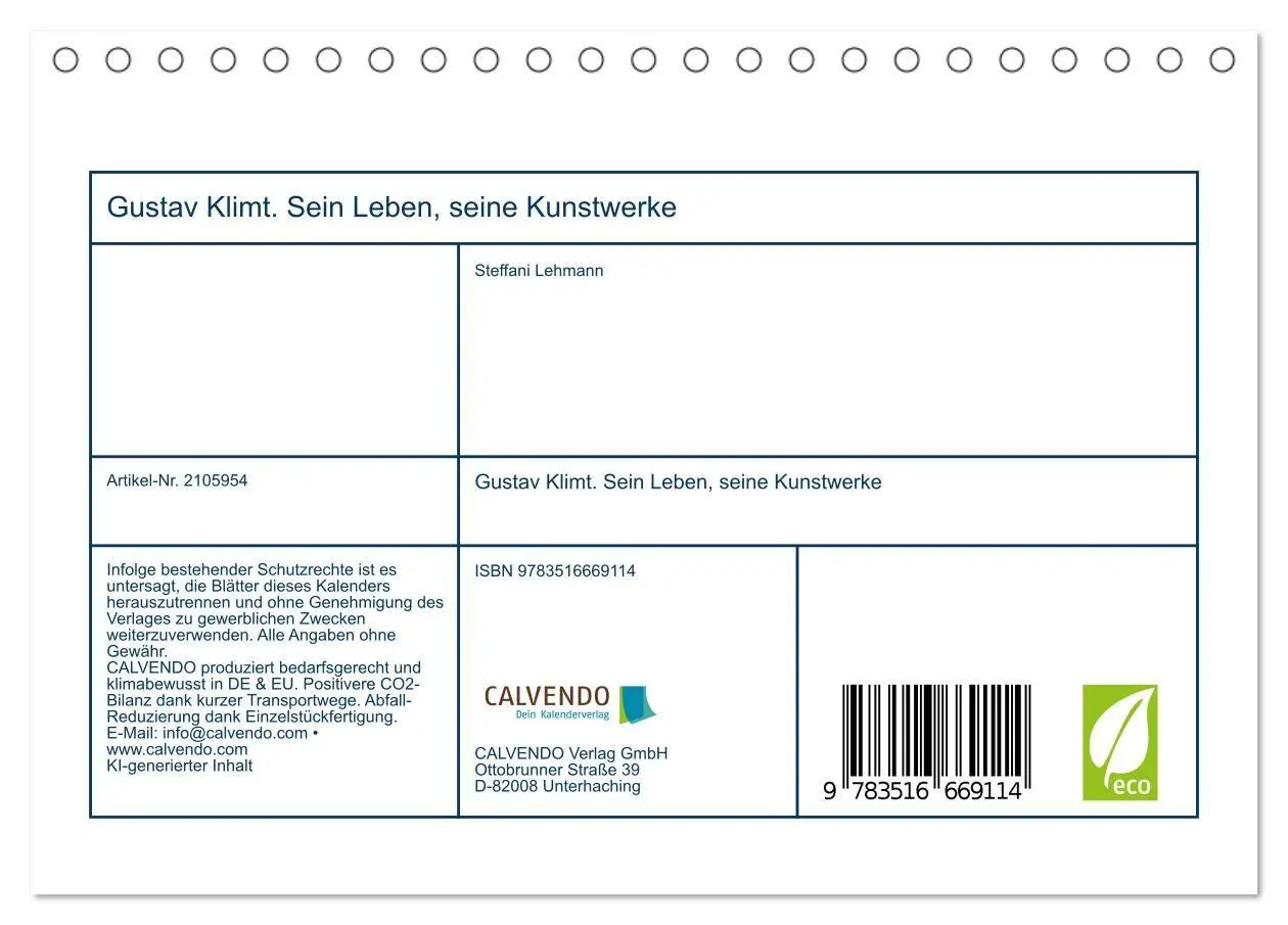 Bild: 9783516669114 | Gustav Klimt. Sein Leben, seine Kunstwerke (Tischkalender 2026 DIN...