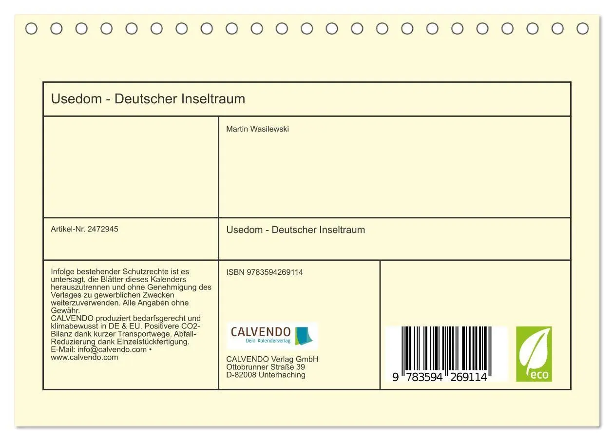 Bild: 9783594269114 | Usedom - Deutscher Inseltraum (Tischkalender 2027 DIN A5 quer),...