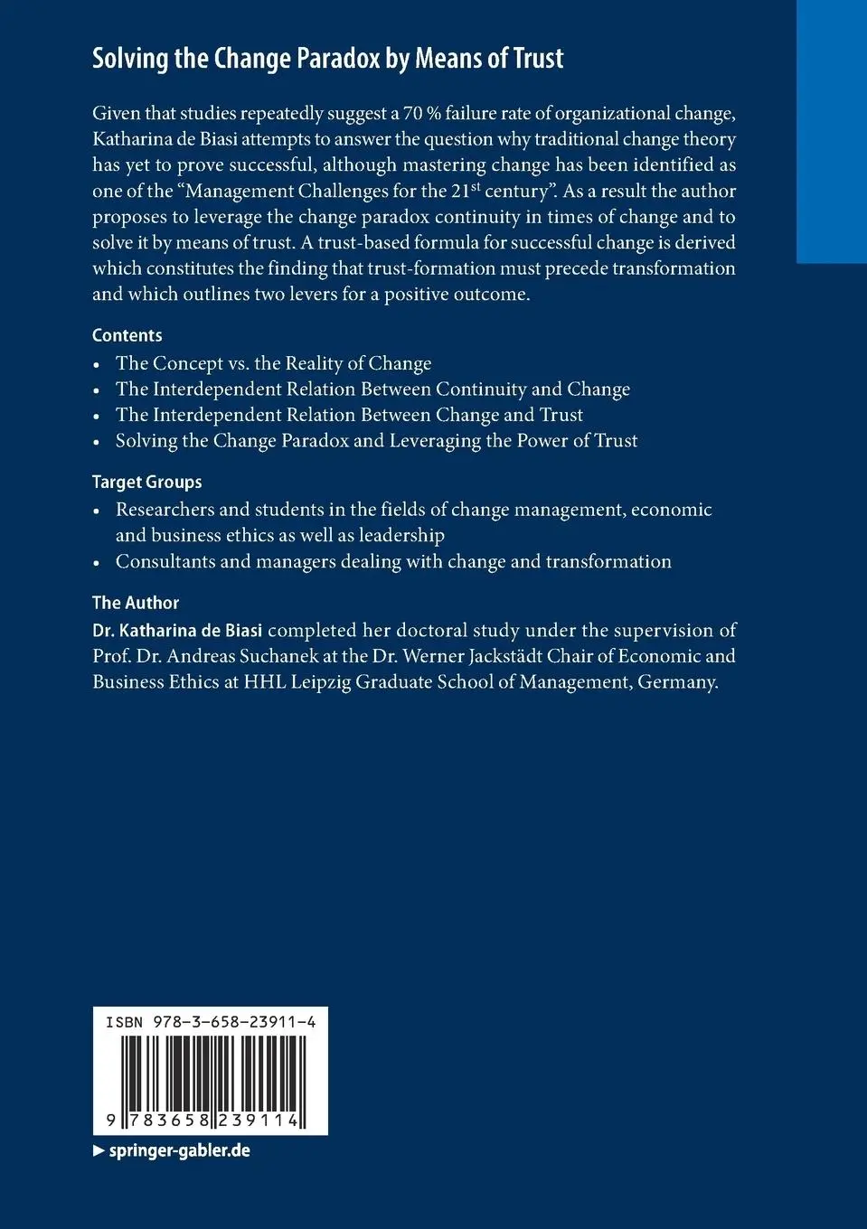 Rückseite: 9783658239114 | Solving the Change Paradox by Means of Trust | Katharina de Biasi