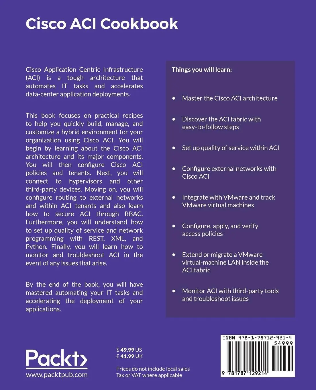Rückseite: 9781787129214 | Cisco ACI Cookbook | Stuart Fordham | Taschenbuch | Englisch | 2017