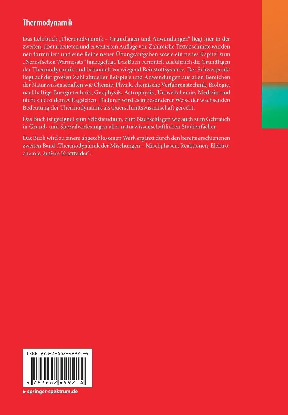 Rückseite: 9783662499214 | Thermodynamik | Grundlagen und Anwendungen | Andreas Heintz | Buch