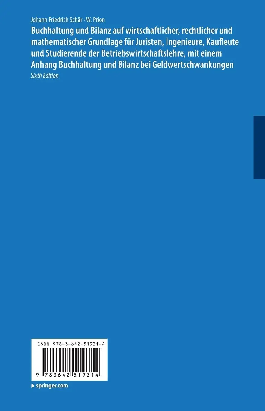 Rückseite: 9783642519314 | Buchhaltung und Bilanz | Johann Friedrich Schär (u. a.) | Taschenbuch