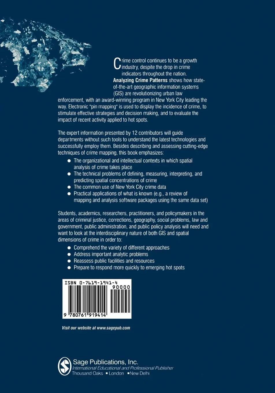 Rückseite: 9780761919414 | Analyzing Crime Patterns | Frontiers of Practice | Goldsmith (u. a.)