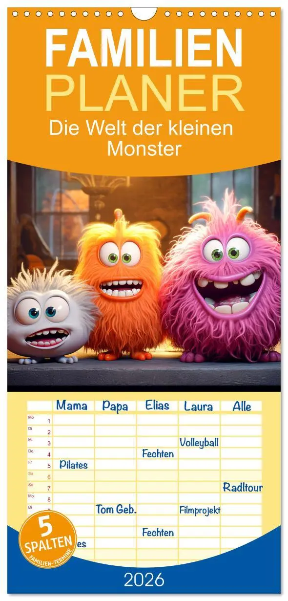 Cover: 9783516499414 | Familienplaner 2026 - Die Welt der kleinen Monster mit 5 Spalten...