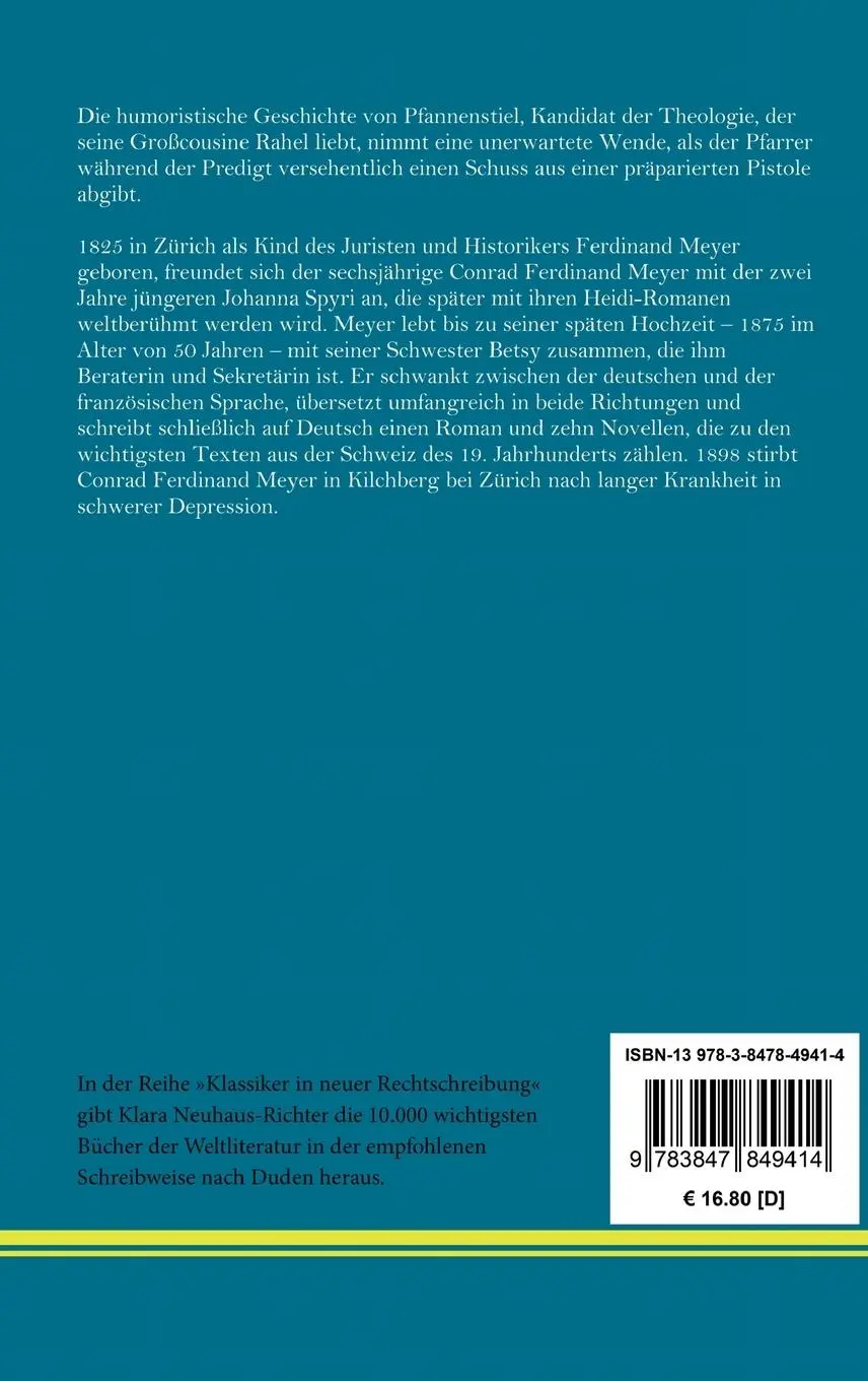 Rückseite: 9783847849414 | Der Schuss von der Kanzel | Conrad Ferdinand Meyer | Buch | 52 S.