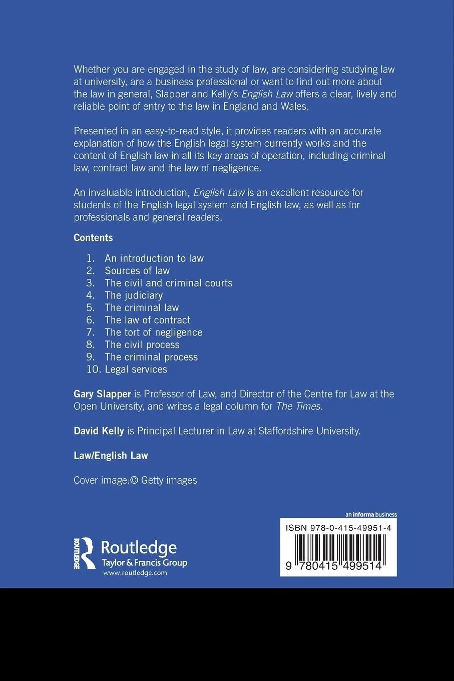 Rückseite: 9780415499514 | English Law | Gary Slapper (u. a.) | Taschenbuch | Englisch | 2009