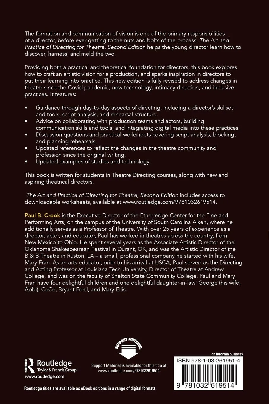 Rückseite: 9781032619514 | The Art and Practice of Directing for Theatre | Paul B Crook | Buch