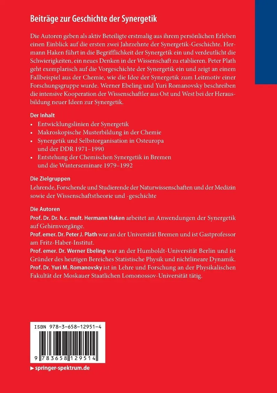 Rückseite: 9783658129514 | Beiträge zur Geschichte der Synergetik | Hermann Haken (u. a.) | Buch