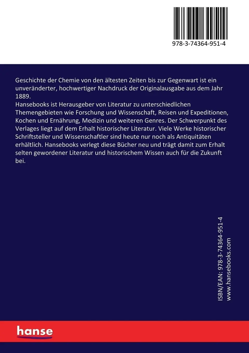 Rückseite: 9783743649514 | Geschichte der Chemie von den ältesten Zeiten bis zur Gegenwart | Buch