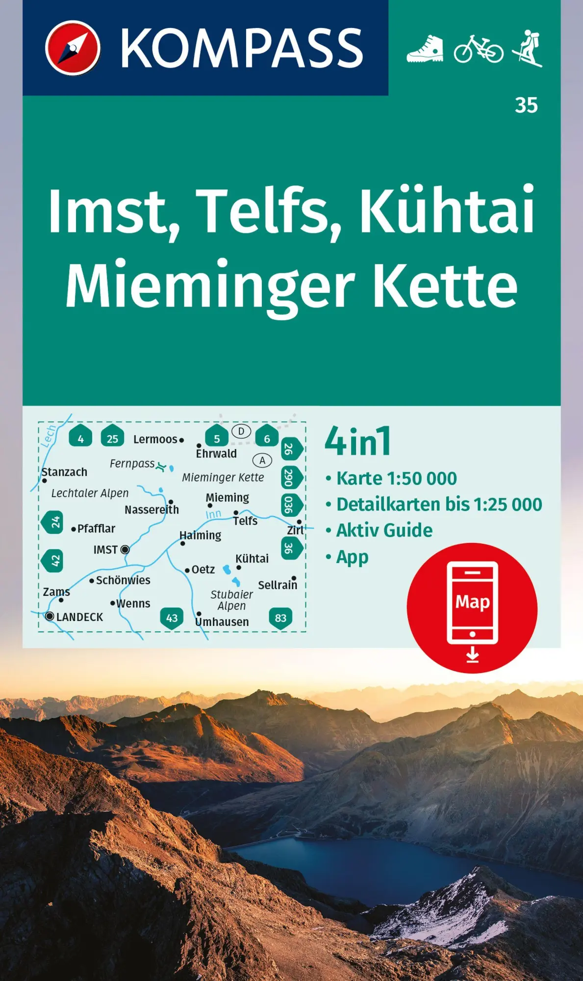 Cover: 9783991219514 | KOMPASS Wanderkarte 35 Imst, Telfs, Kühtai, Mieminger Kette 1:50.000